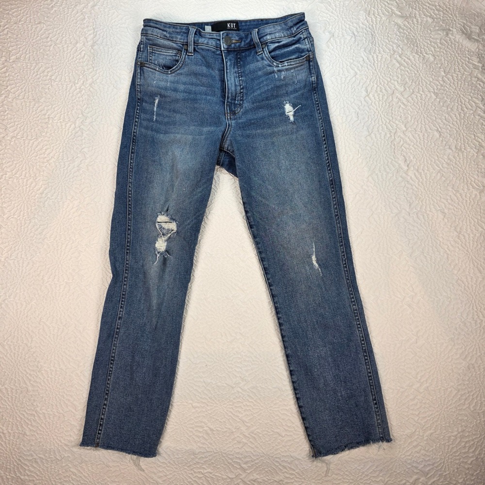 Kut from the Kloth Reese‎ Fab Ab Ankle Strt Leg Distressed Jeans Blue High Rise